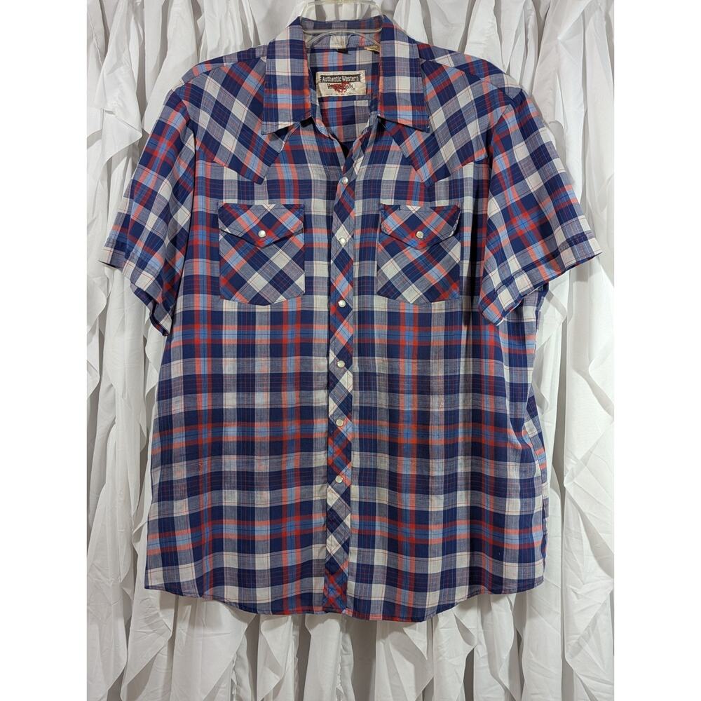VTG Authentic Western Youngbloods Pearl Snap Shirt XL Red White Blue Plaid USA